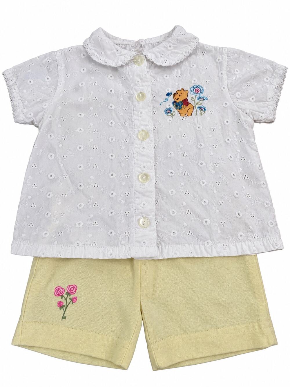 Vintage Disney Winnie the Pooh Girls 3T Eyelet Blouse Shorts Outfit Floral